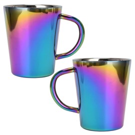 2 Pack Rainbow Stainless Steel Tumblers, 300ml Rainbow Travel Coffee Cup with Handle Colorful Mugs Double Layer Milk Cups Insulated Hot & Cold Drink Glasses
