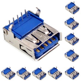 Ganasome 10pcs 90 Degree Bend Foot Type-A 3.0 Female Jack USB Connector, PCB Mount, 9 Pin for USB Card Readers