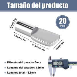 Soportes para Estantes Pin, 20 Piezas Clavijas de Soporte de Estante, Estante de Clavijas en Níquel para Armarios, Gabinetes, Estanterías, Muebles, Plata (5 x 8.5mm)