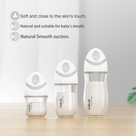 Gulicola Natural Glass Baby Bottle Newborn Set, 3 oz and 5 oz with Extra Slow Flow & Slow Flow Nipple, Anti Colic, 0-3 Months, 2 Pack - Pink