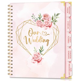 Wedding Planner For Bride-Bridal Wedding Planning binder With 5 Tabbed Sections+Wedding Countdown Calendar,Unique Engagement Gifts For Couples,Pink Love
