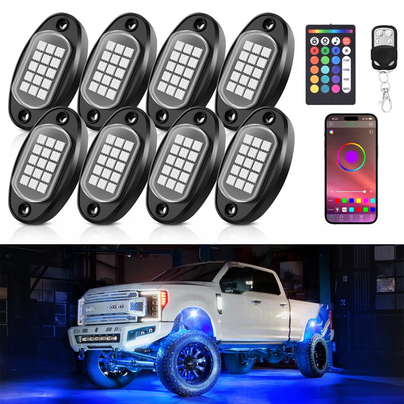 MICTUNING 8Pcs RGB LED Rock Lights Car Underglow Underbody Neon
