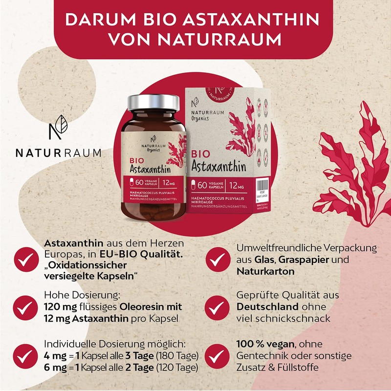 Organic Astaxanthin 12 mg I Vegan I 60 Capsules in