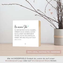 Wunderpixel® Holzbild Du bist mutig - Geschenk-Idee von Eltern für Sohn - persönliche Worte - Aufsteller & Wand-Deko zum Auszug, 18. Geburtstag, Abitur, Studium – 15x15x2cm - personalisierbar