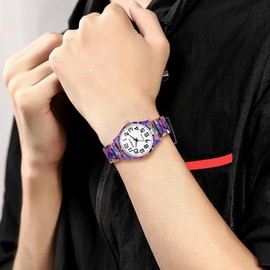 JewelryWe Womens Stretch Band Watches: Easy Reader Analog Quartz Elastic Watch Casual Colorful Geometric Expansion Band Wristwatch