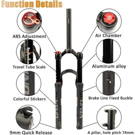 BUCKLOS YINO 24 inch MTB Air Suspension Fork 120mm Travel, 100 * 15mm Thru Axle Disc Brake, 1-1/8" Straight Tube Manual Lockout XC AM Ultralight Mountain Bike Front Forks - Color: black-QR