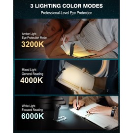 Reading Light, Book Lights for Reading in Bed, Rechargeable Reading Lamp with 2 Timing Modes, 3 Color Modes & 5 Brightness Dimmable, Great Gifts for Kids, Nighttime Readers(Black)