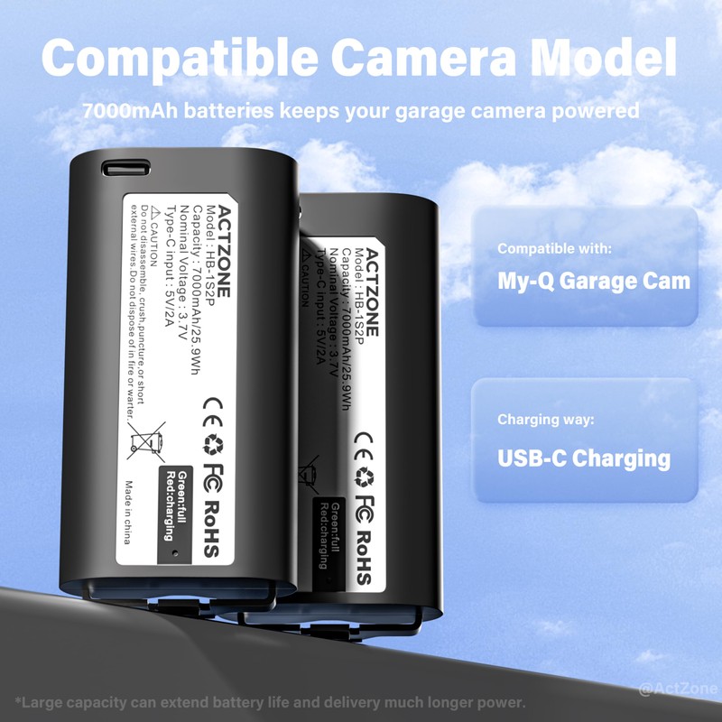 ActZone 2pack Upgraded 7000mAh Battery Compatible with MyQ Keypad Battery