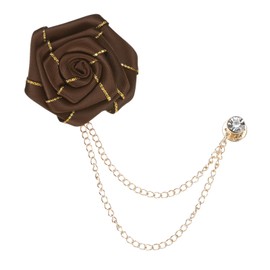 M METERXITY Rose Flower Brooch Pin for Men Suit, Cloth Flower Lapel Pin with Gold Badge Tassel Chain Brooches for Men Wedding Accessories/Prom/Party [Coffee]