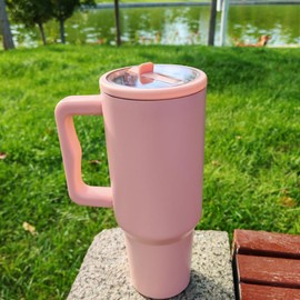 40 oz Adventure Quencher Cup, Flip Cap Straw Cup with Handle, Suitable for Leak-proof Traveler's Water Cup, Stainless Steel Material - Traveler's Water Bottl (Pink)