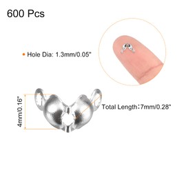 sourcing map 600 Pieces Open Beads Lace Knot Covers 1.3 mm Metal Double Shell Crimping Hinged Dome End Caps for Jewellery Making DIY Crafts Grey