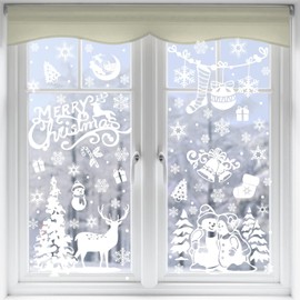 VEYLIN Xmas Window Clings Decoration, 141 Static Snow Flakes Stickers Merry Christmas Window Decals for Christmas Party Supplies (8 Sheets)