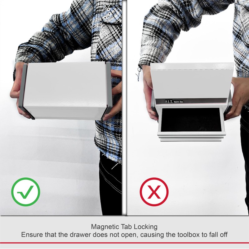 P.I.T. Mini White Tool Box, Portable 3 Drawer Steel Stackable
