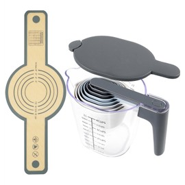 Recogwood 11-Piece Measuring Cups and Spoons Set with Stackable Measuring Cup, Lid, and Silicone Bread Sling(Grey), Unique Kitchen Gadgets for Baking and Cooking, BPA-Free, Dishwasher Safe