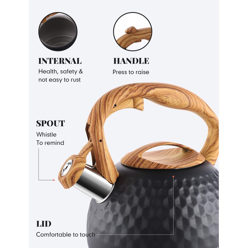 Tea Kettle, 3 Liter BELANKO Teapot Whistling Kettle with Wood