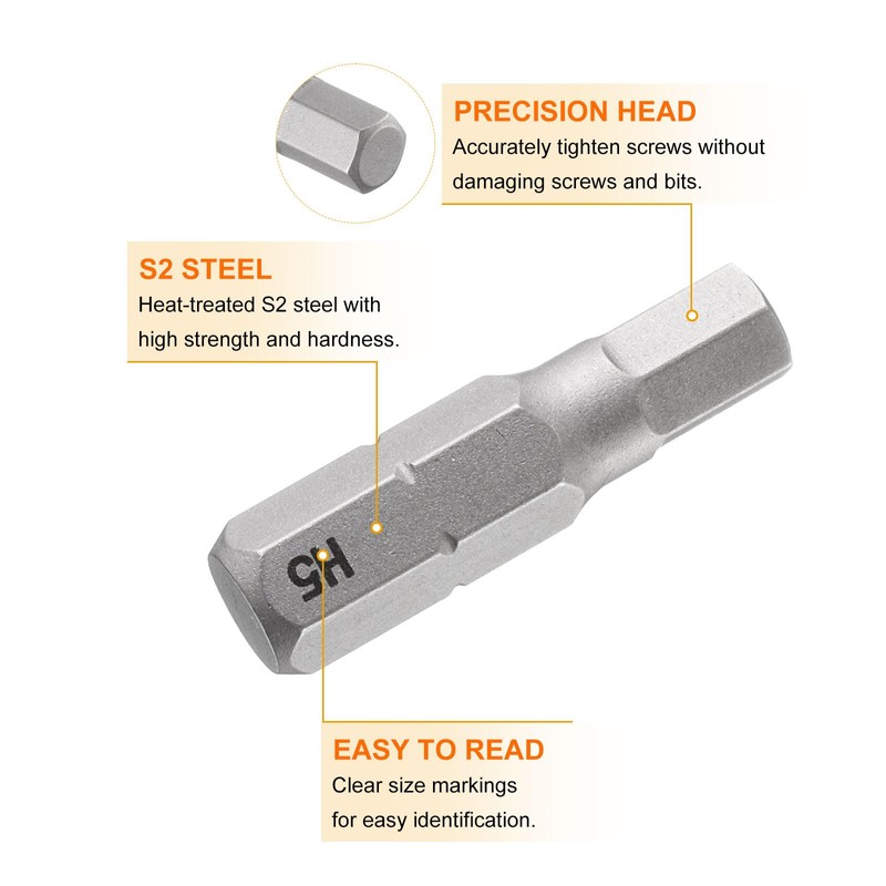 sourcing map 5pcs H5.0 Hex Screwdriver Bit 1/4" Hex Shank