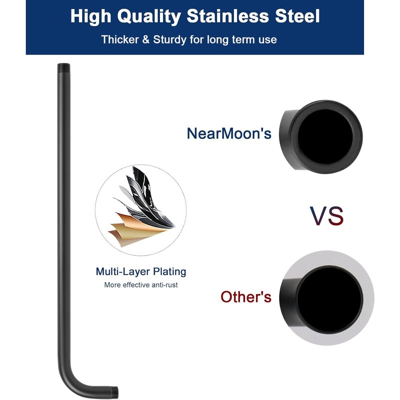 NearMoon Shower Arm, Extra Fixed Arm with Flange, Stainless Steel