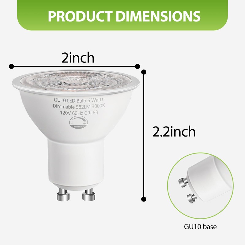 SETEN 6-Pack GU10 LED Bulbs Dimmable,6W (50W Equivalent), 3000K Soft