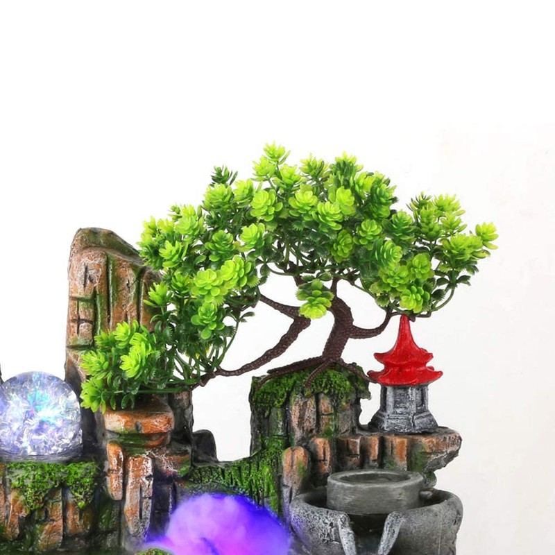 Fountain Waterfall Desktop with Light Indoor Fountain Zen Meditation Plants