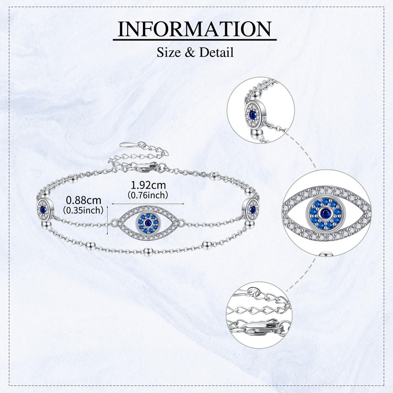 DAYLINLOVE Evil Eye Anklet 925 Sterling Silver Blue Greek Evil