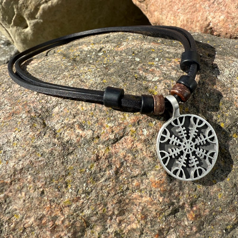 HANA LIMA Halskette Wikinger Kompass Vegvisir Lederhalskette Lederkette Herren Damen