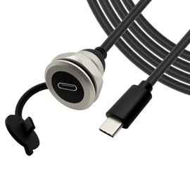 QINJOOELC USB C 3.0 Panel Mount Extension Cable USB3.0 Type-C Male to Female Threaded Fixed Mount Cable Embedded Waterproof Round Converter, 5V/2A 5Gbps Charging (2M/6.6Ft)