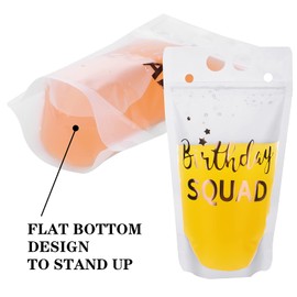 Patelai 20 Pieces Birthday Juice Pouches for Adults with Straws Heavy Duty Hand-held Translucent Reclosable Zipper Smoothie Pouches Stand-up Plastic Bags for Birthday Party Supplies