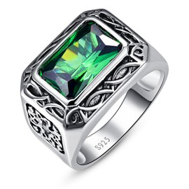 Yaresul 925 Sterling Silver Rings, Men Vintage Rings with 6.85ct Radiant-Cut Created Emerald, Emerald Ring for Men, Size Z+2.5