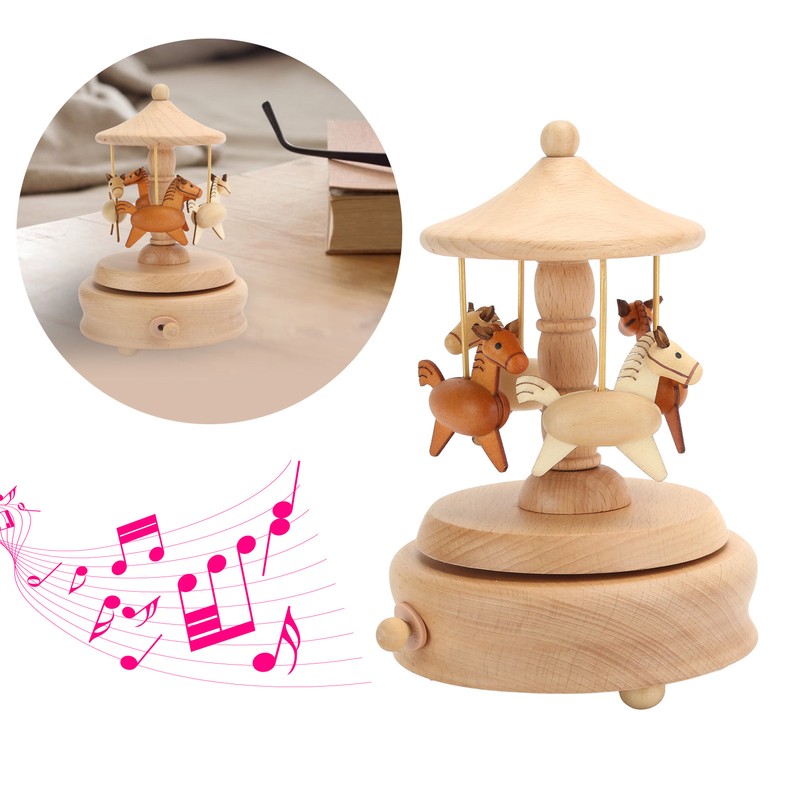 Cute Music Box Wooden Rotating Musical Box Wood Crafts Birthday