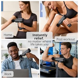 BarberBoss Mini Massage Gun with Pressure Sensor, 5 Intensity Levels Massager, Portable Handheld Muscle Massager with 4 Interchangeable Heads, Storage Pouch, Compact Body Massager, QR-3603