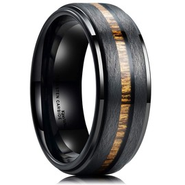 King Will Nature Mens 8mm Black Wood Tungsten Carbide Wedding Band Real Wood Inlay Matte Brushed Finish 10.5