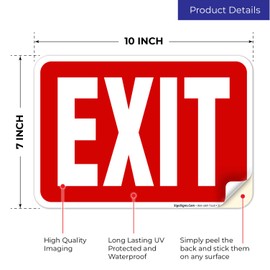 Sigo Signs, Exit Red Background Sign, 10x7 Inches, 4 Mil Vinyl Decal Stickers Weather Resistant, Made in USA
