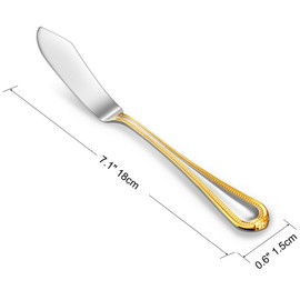 KEAWELL Premium Pearl Edge Butter Knives, 4-Piece Set, 18/10 Stainless Steel, 6.9 Inches, Dishwasher Safe. (Gold Accent)