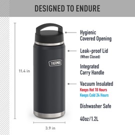 THERMOS ICON SERIES - Botella de agua con tapa de rosca - 40 onzas, granito, botella de agua aislada al aspiradora de acero inoxidable con tapa