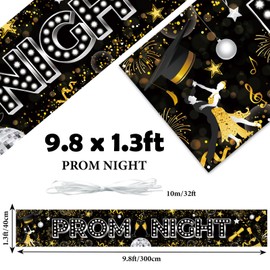 Prom Night Banner 270 x 40cm, Prom Decorations 2025, Black Gold Sliver Graduation Party Photo Backdrop for Graduation Celebrations, Long Fabric Class of 2025 Banner