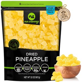 Nut Cravings NUT CRAVINGS Dry Fruits - Sun Dried Pineapple Chunks, with Sugar Added (32oz - 2 LB) Packed Fresh in Resealable Bag - Sweet Snack, Healthy Food, Naturally Grown, Vegan, Kosher Certified