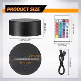 4 Pieces 3D Night LED Lamp Base 16 Colors LED Lights Display Base with Remote Control and USB Cable, Lights Base for Acrylic and Resin Glass, for Restaurant Room Shop in Black