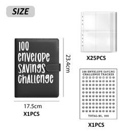 1 x black folder, 25 sheets of A5 cardboard with square grid and 100 day paper, photo storage book, budget folder, suitable for money management, travel, diary and office use.