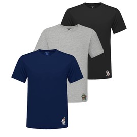 ED HARDY 3 Pack Mens Fitted Tshirts Plain Micro Modal Short Sleeve Crew Neck Classic Fitted Tees Mens Shirts, Casual Tshirts, Gym, Work Clothes, Grey, Navy, Black, Large