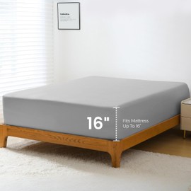 GOKOTTA Fitted Sheet Only - 16 Inch Pocket Bamboo Rayon Fitted Sheet, Super Soft and Cooling Bottom Sheet with 4 Elastic Corner Straps(Grey, Queen Size)