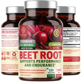 N1N Premium Organic Beet Root Capsules 1300mg 120 Veg Caps [Non-GMO & Gluten Free] All Natural Beet Root Powder for Energy Support