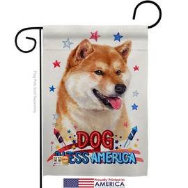 Breeze Decor Patriotic Sesame Shiba Inu Garden Flag Set with Stand Animals Dog Puppy Spoiled Paw Canine Fur Pet Nature Farm Animal Creature Small Gift Yard House Banner Made in USA 13 X 18.5