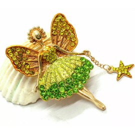 Betsey Johnson MAGIC Star FAIRY Angel PIXIE Rhinestone Betsey Johnson Necklace Pendant Brooch G