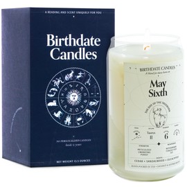 Birthdate Candles, May 6 - Taurus Zodiac Scented Candles Birthday Gift - Cedar, Sandalwood & Eucalyptus Scent - All-Natural Soy & Coconut Wax, 60-80 Hour Burn Time - Made in USA