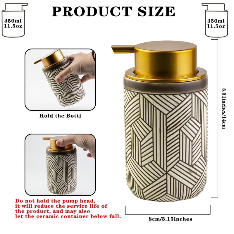 GIRLUFO Handmade Brown Foam Soap Dispenser,Ceramic Hand Soap Dispenser with