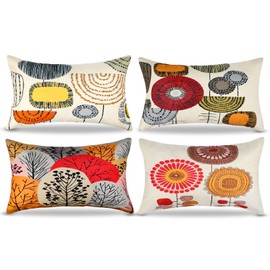Sunflower Cushion Covers, 30 x 50 cm, Red, Decorative Cushion Covers, Set of 4, Spring Cushion Cover, Linen Sofa Cushion Covers, Suitable for Living Room, Bedroom, Garden, Sofa, Couch Cushion