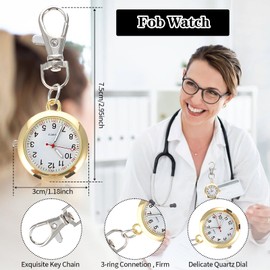 Xinjieda Fob Watch Nurses Watch Simple Metal Nurses Fob Watch Fashion Quartz Pocket Watch with Key Buckle Unisex Portable Nurse Fob Watch for Doctors Nurses Chefs Hiking Climbing (Gold)
