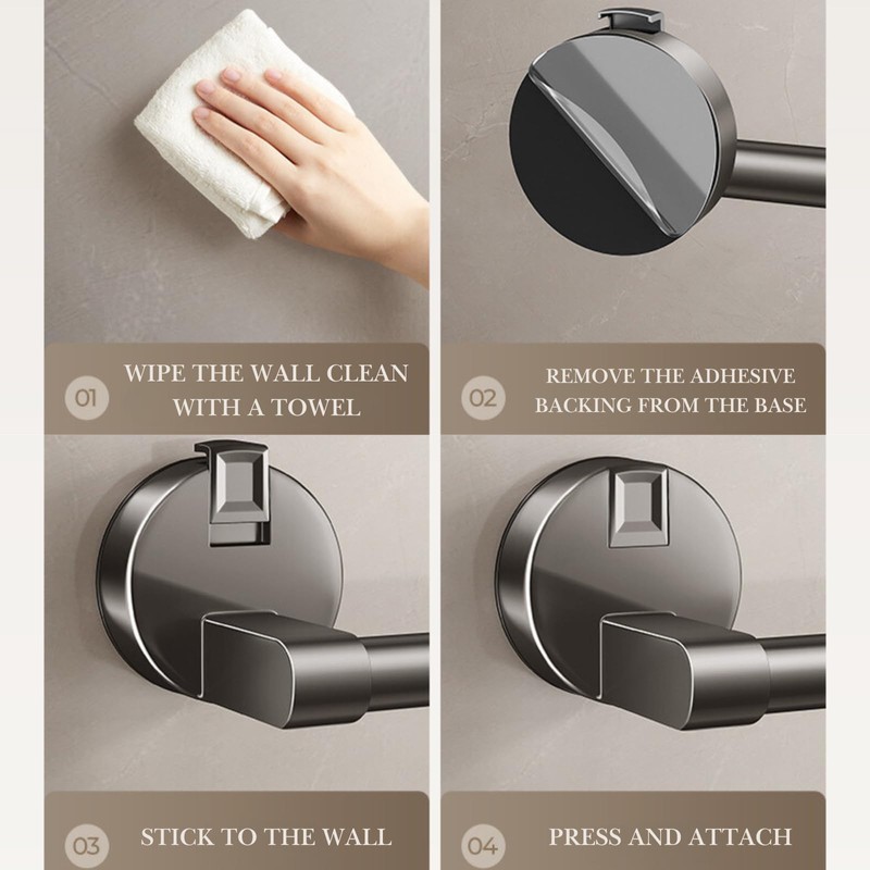 Boxonly Suction Towel Rack for Bathroom, Wall-Mounted Single Bar, Heavy-Duty