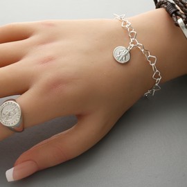 CJoL - Sterling Silver Ladies 7" (17.7cm) Heart Link Charm Bracelet With St Christopher Charm In Gift Box - 4.6g