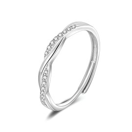 SILBERTALE 925 Sterling Silver Adjustable Thumb Ring Cubic Zirconia Eternity Rings Wedding Promise Rings for Women Jewellery Gift